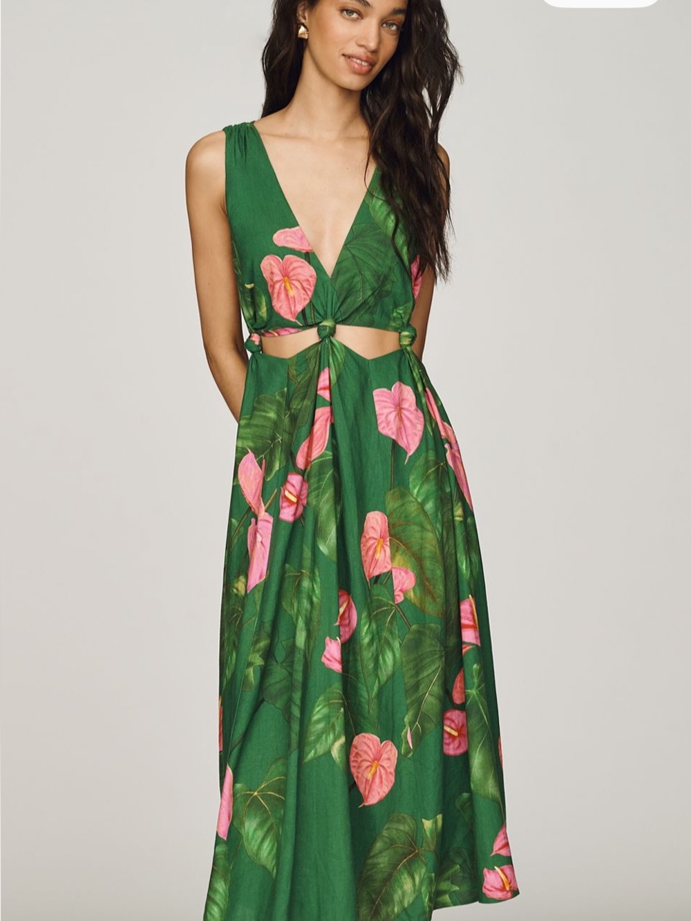 Farm Río NWT small Green Floral Cutout Maxi Dress - Women